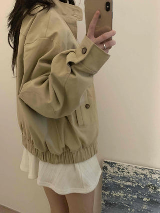 Snap Button Ribbed Short Bomber Jumper