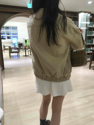 Snap Button Ribbed Short Bomber Jumper