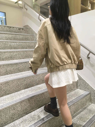 Snap Button Ribbed Short Bomber Jumper