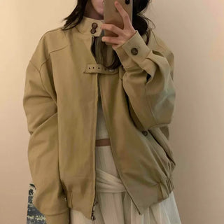 Snap Button Ribbed Short Bomber Jumper