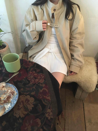 Snap Button Ribbed Short Bomber Jumper