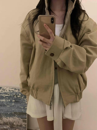 Snap Button Ribbed Short Bomber Jumper
