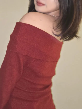 Romantic Foldover Wide Neck Slim Fit Long Sleeve T-shirt
