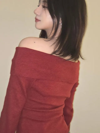 Romantic Foldover Wide Neck Slim Fit Long Sleeve T-shirt