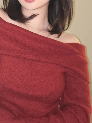 Romantic Foldover Wide Neck Slim Fit Long Sleeve T-shirt