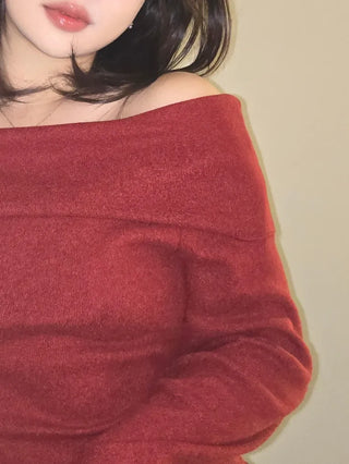 Romantic Foldover Wide Neck Slim Fit Long Sleeve T-shirt