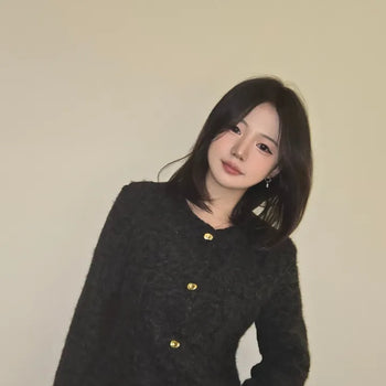Heathered Wool Texture Single Button Slim Dress