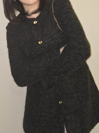 Heathered Wool Texture Single Button Slim Dress
