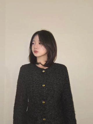 Heathered Wool Texture Single Button Slim Dress