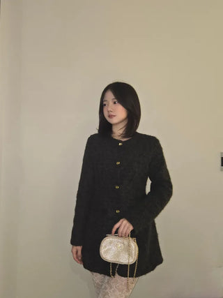 Heathered Wool Texture Single Button Slim Dress