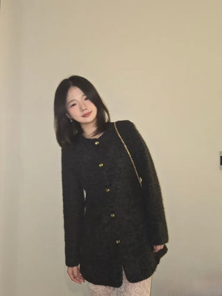 Heathered Wool Texture Single Button Slim Dress