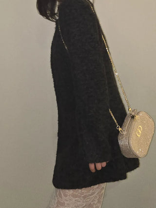 Heathered Wool Texture Single Button Slim Dress