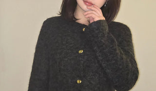 Heathered Wool Texture Single Button Slim Dress