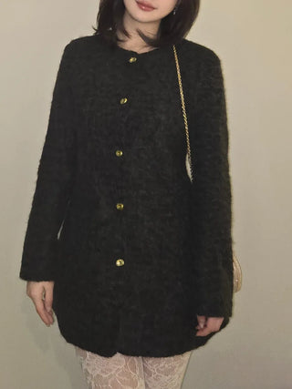 Heathered Wool Texture Single Button Slim Dress