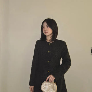 Heathered Wool Texture Single Button Slim Dress