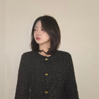 Heathered Wool Texture Single Button Slim Dress