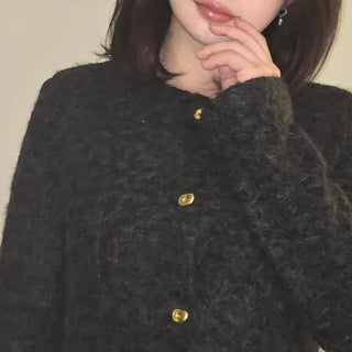 Heathered Wool Texture Single Button Slim Dress