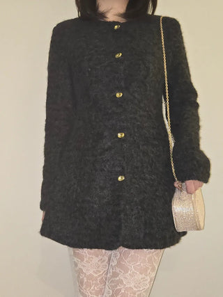 Heathered Wool Texture Single Button Slim Dress