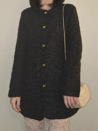 Heathered Wool Texture Single Button Slim Dress