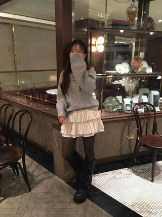 Loose Knit Layered Frill Mini Skirt