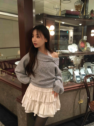 Loose Knit Layered Frill Mini Skirt