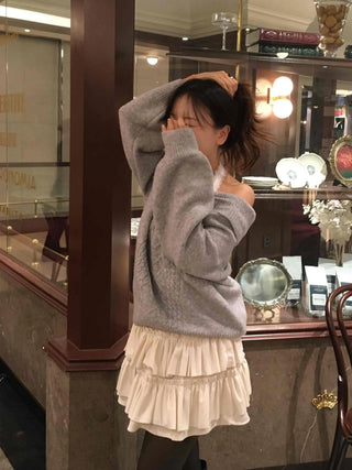 Loose Knit Layered Frill Mini Skirt