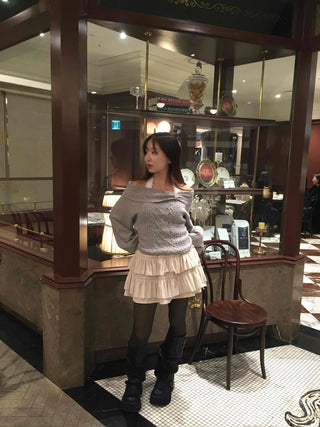 Loose Knit Layered Frill Mini Skirt