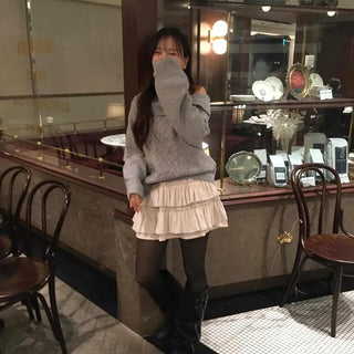 Loose Knit Layered Frill Mini Skirt