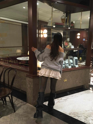 Loose Knit Layered Frill Mini Skirt