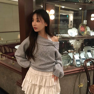 Loose Knit Layered Frill Mini Skirt