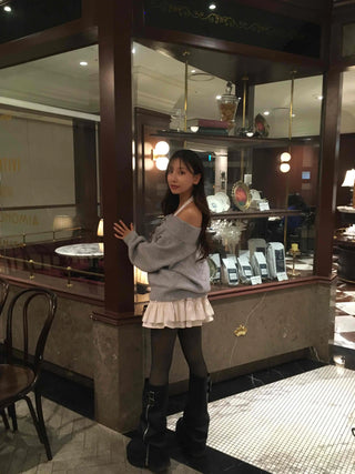 Loose Knit Layered Frill Mini Skirt