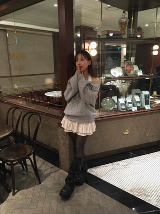 Loose Knit Layered Frill Mini Skirt