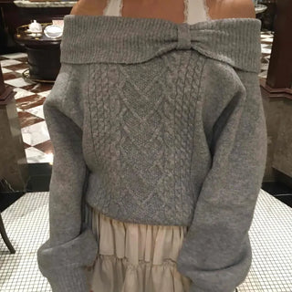 Romantic Collar Collab Off-Shoulder Cable Knit