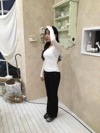 High-waisted Bootcut Wide-Elastic Denim Pants
