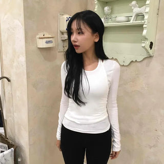 Slim Fit Square Neck Ribbed Long Sleeve T-shirt