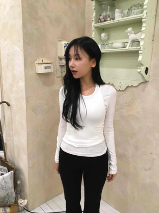 Slim Fit Square Neck Ribbed Long Sleeve T-shirt