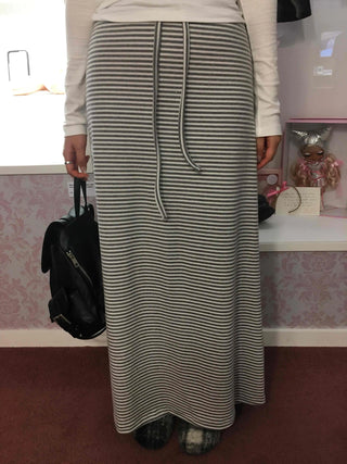 Striped Elastic Slim Fit Maxi Skirt