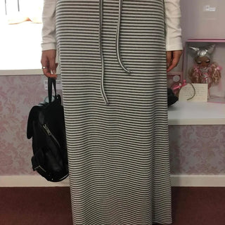 Striped Elastic Slim Fit Maxi Skirt
