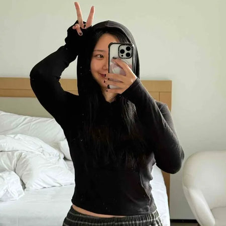 Twin Pocket Contrast Elastic Banded Kangaroo Hoodie