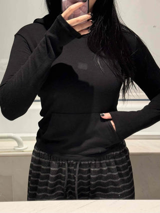 Twin Pocket Contrast Elastic Banded Kangaroo Hoodie