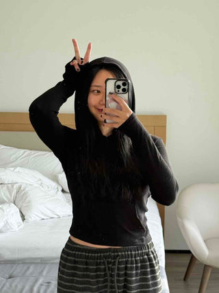 Twin Pocket Contrast Elastic Banded Kangaroo Hoodie