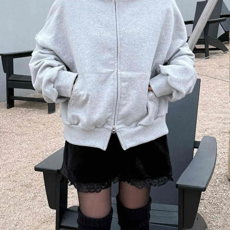 Layered Shoulder Drop Wide Zip-Up Hoodie