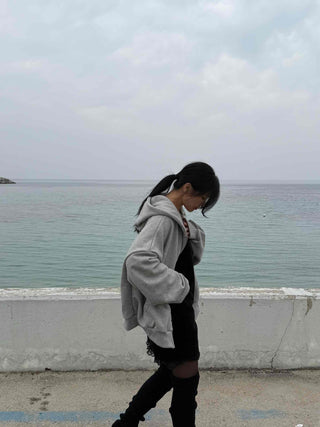 Layered Shoulder Drop Wide Zip-Up Hoodie