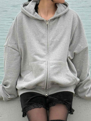 Layered Shoulder Drop Wide Zip-Up Hoodie