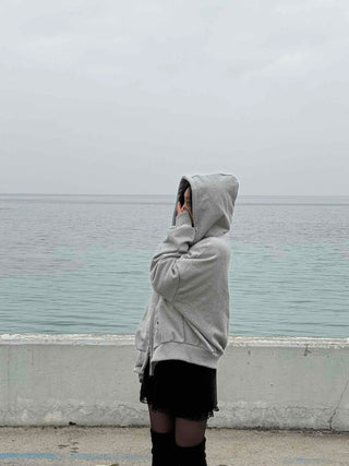 Layered Shoulder Drop Wide Zip-Up Hoodie