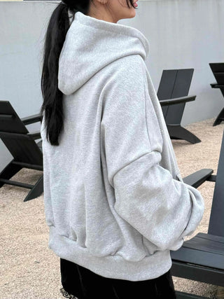 Layered Shoulder Drop Wide Zip-Up Hoodie