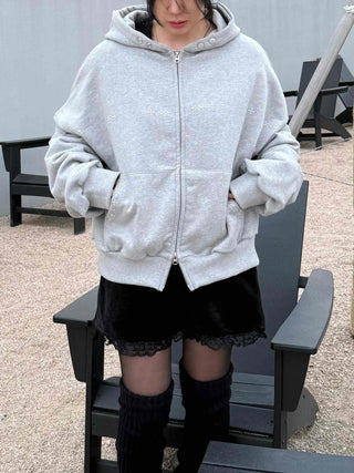 Layered Shoulder Drop Wide Zip-Up Hoodie
