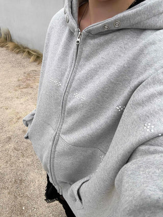 Layered Shoulder Drop Wide Zip-Up Hoodie