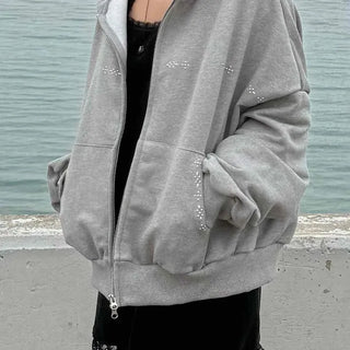 Layered Shoulder Drop Wide Zip-Up Hoodie