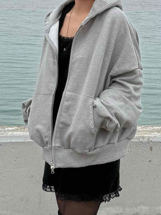 Layered Shoulder Drop Wide Zip-Up Hoodie